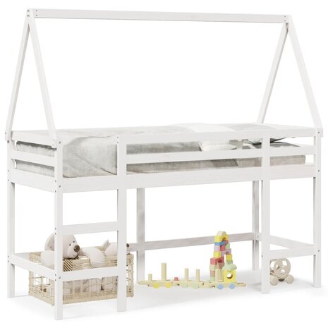 Halfhoogslaper met ladder en bedhuis grenenhout wit 90x190 cm 2