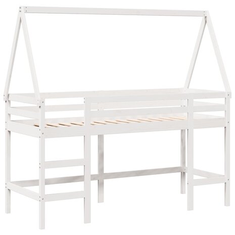 Halfhoogslaper met ladder en bedhuis grenenhout wit 90x190 cm 3