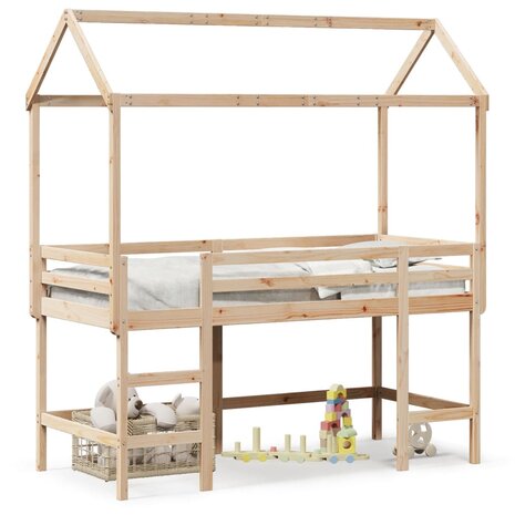 Halfhoogslaper met ladder en bedhuis grenenhout 90x200 cm 2