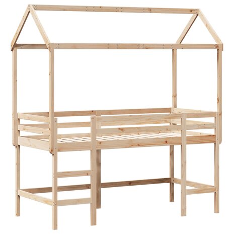 Halfhoogslaper met ladder en bedhuis grenenhout 90x200 cm 3