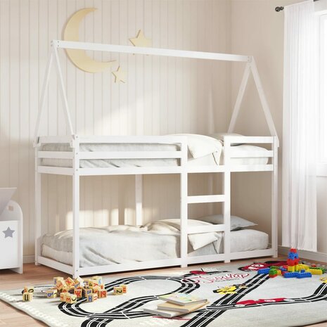 Stapelbed met bedhuis massief grenenhout wit 80x200 cm 1