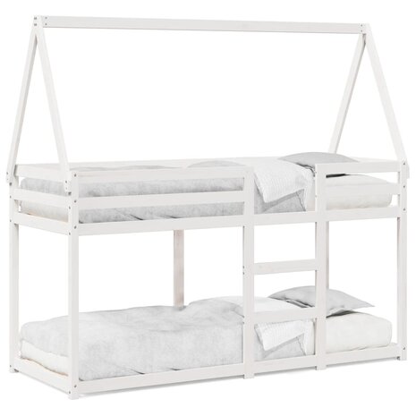 Stapelbed met bedhuis massief grenenhout wit 80x200 cm 2