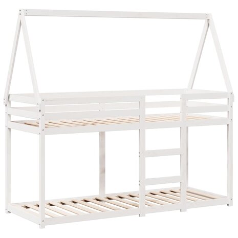 Stapelbed met bedhuis massief grenenhout wit 80x200 cm 3