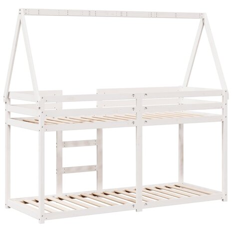 Stapelbed met bedhuis massief grenenhout wit 80x200 cm 6