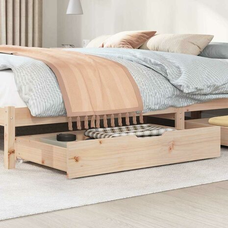 Bedlades 2 st met wieltjes 90x55x17 cm massief grenenhout 2