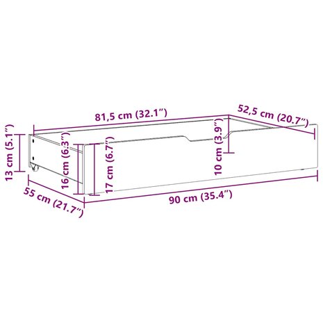 Bedlades 2 st met wieltjes 90x55x17 cm massief grenenhout 8
