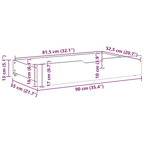 Bedlades 2 st 90x55x17 cm massief grenenhout wit 8