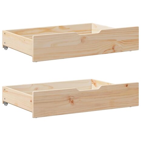 Bedlades 2 st met wieltjes 85x55x17 cm massief grenenhout 1