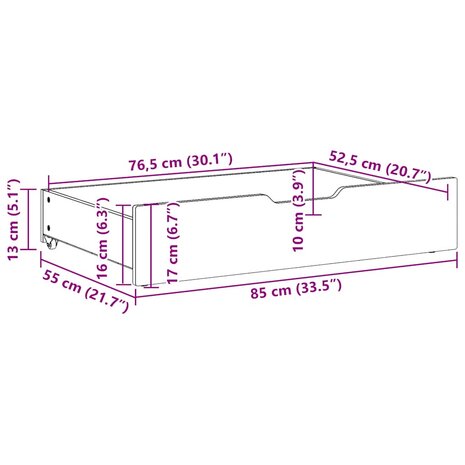 Bedlades 2 st 85x55x17 cm massief grenenhout wit 8