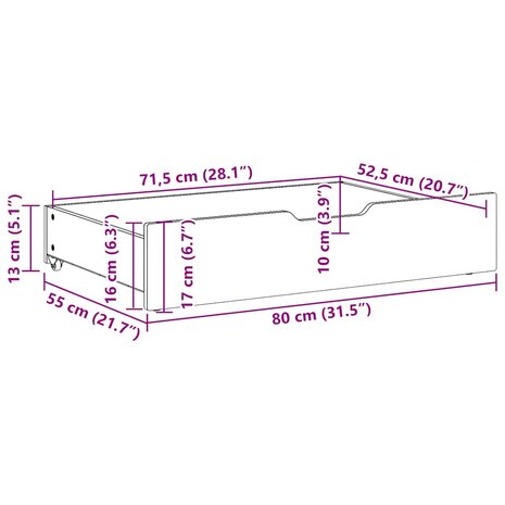 Bedlades 2 st 80x55x17 cm massief grenenhout wit 8