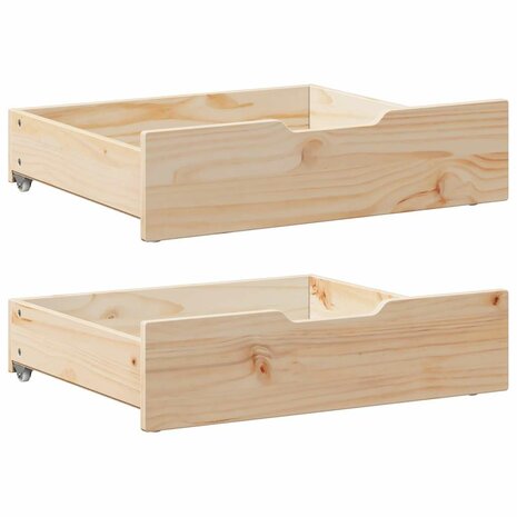 Bedlades 2 st met wieltjes 75x55x17 cm massief grenenhout 1
