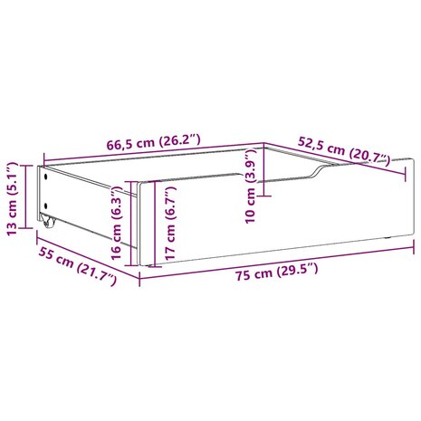 Bedlades 2 st met wieltjes 75x55x17 cm massief grenenhout 8