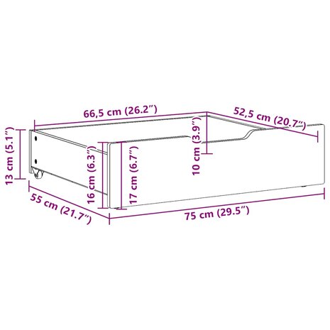 Bedlades 2 st 75x55x17 cm massief grenenhout wit 8