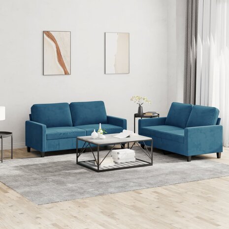 2-delige Loungeset met kussens fluweel blauw 1