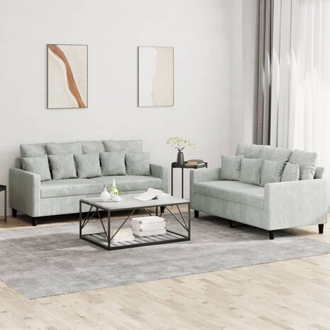 2-delige Loungeset met kussens fluweel lichtgrijs 1