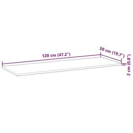 Bureaublad 120x50x2 cm onbehandeld massief acaciahout 8