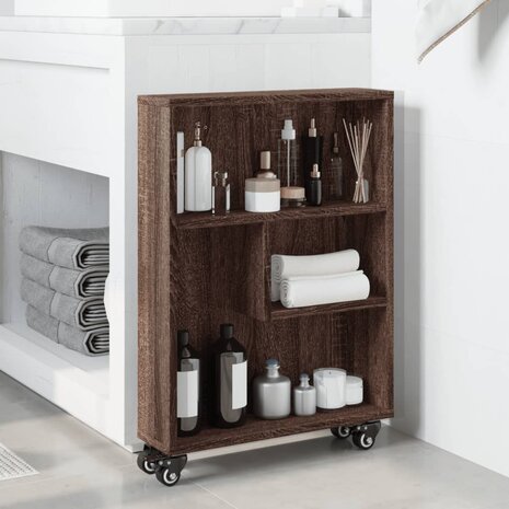 Opbergtrolley smal 48x13x68 cm bewerkt hout bruin eikenkleurig 3