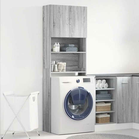 Wasmachinekast 64x24x190 cm bewerkt hout grijs sonoma eikenkl 3