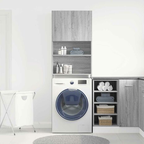 Wasmachinekast 64x24x190 cm bewerkt hout grijs sonoma eikenkl 4