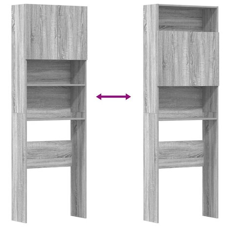 Wasmachinekast 64x24x190 cm bewerkt hout grijs sonoma eikenkl 9