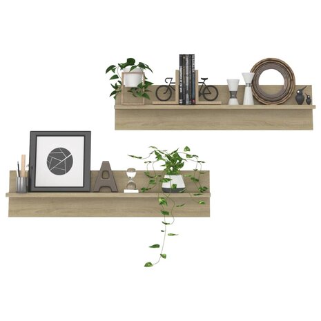 Wandschappen 2 st 80x11,5x18cm bewerkt hout sonoma eikenkleurig 7