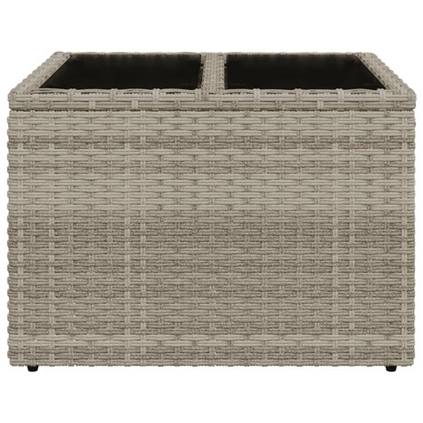 Tuintafel met glazen blad 55x55x37 cm poly rattan lichtgrijs 4