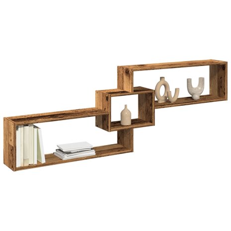 Wandkast 158x18x53 cm bewerkt hout oud houtkleurig 1