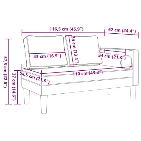 Chaise longue met kussens fluweel blauw 8