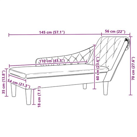 Chaise longue met kussen en rechterarmleuning stof crèmekleurig 9
