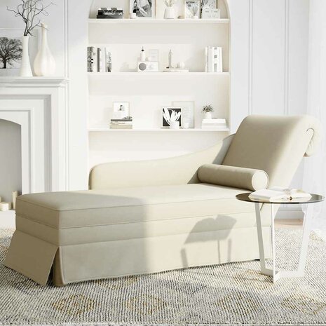 Chaise longue met bolster en rechterarmleuning fluweel crème 3