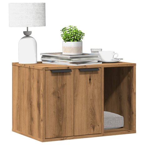Kattenbakkast 60x40x40 cm bewerkt hout artisanaal eikenkleurig 1