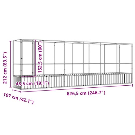 Volière met verlengstuk 626,5x107x212 m staal zilverkleurig 8