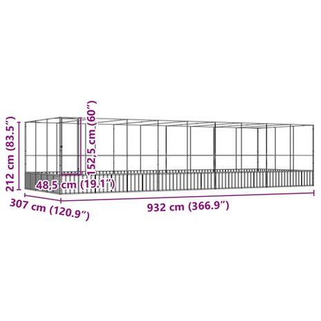 Volière met verlengstuk 932x307x212 m staal zilverkleurig 8