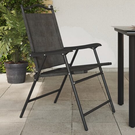 Tuinstoelen 2 st inklapbaar staal en textileen gemêleerd grijs 1