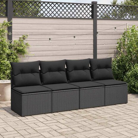 2-delige Loungeset met kussens poly rattan acacia zwart 3