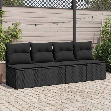 2-delige Loungeset met kussens poly rattan acacia zwart 3