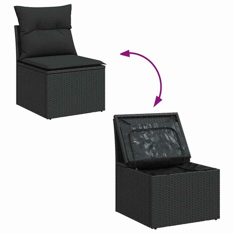 2-delige Loungeset met kussens poly rattan acacia zwart 5