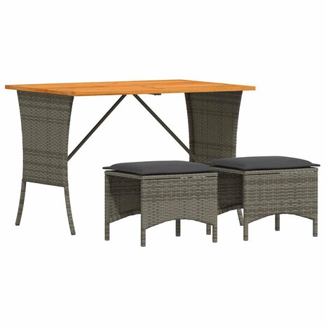 3-delige Tuinset met kussens poly rattan grijs 2