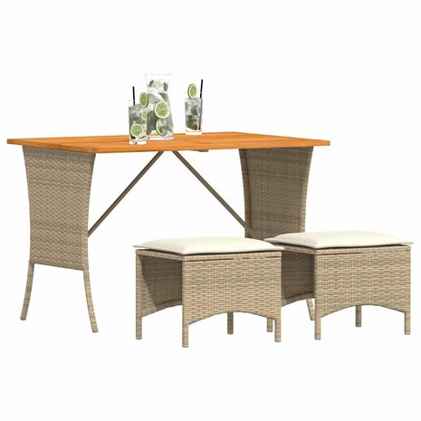 3-delige Tuinset met kussens poly rattan beige 4