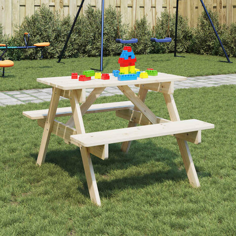 Picknicktafel voor 4 kinderen met parasolgat massief vurenhout 1
