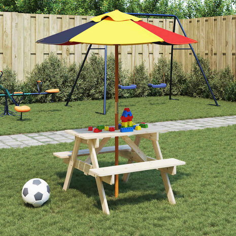 Picknicktafel voor 4 kinderen met parasolgat massief vurenhout 3