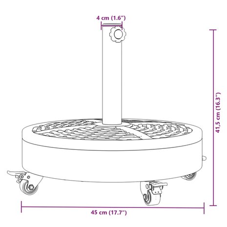 Parasolvoet met wielen voor stok van Ø38 / 48 mm 27 kg rond 8