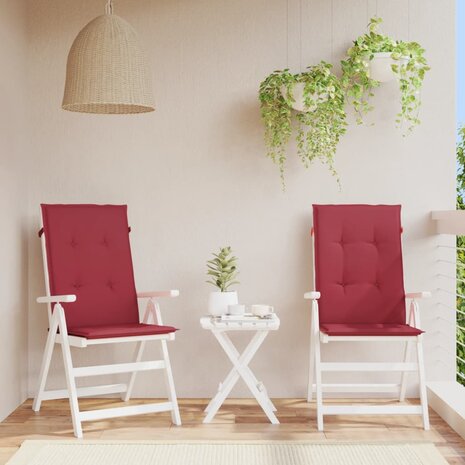 Tuinstoelkussens 2 st hoge rug 120x50x3 cm stof wijnrood 1