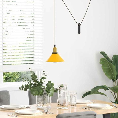 Hanglamp in hoogte verstelbaar E27 Ø22 cm metaal glanzend geel 3