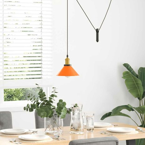 Hanglamp in hoogte verstelbaar E27 Ø22cm metaal glanzend oranje 3
