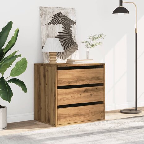 Ladekast 60x41x58 cm bewerkt hout artisanaal eikenkleurig 3