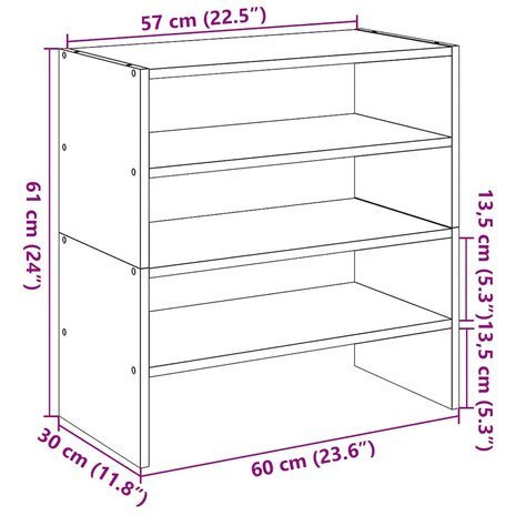 Schoenenrekken 2 st stapelbaar 60x30x30,5 cm betongrijs 9
