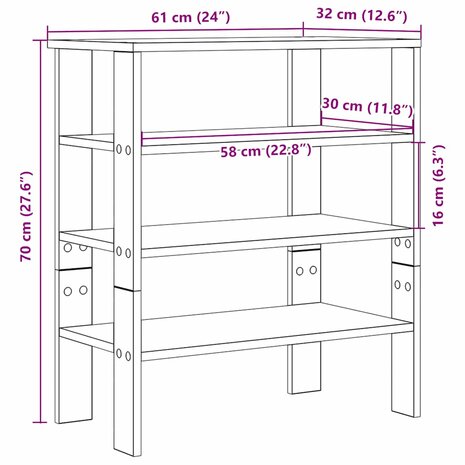 Schoenenrek 61x32x70 cm bewerkt hout gerookt eikenkleurig 9