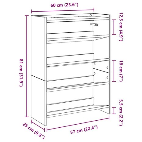 Schoenenrek 60x25x81 cm bewerkt hout betongrijs 9
