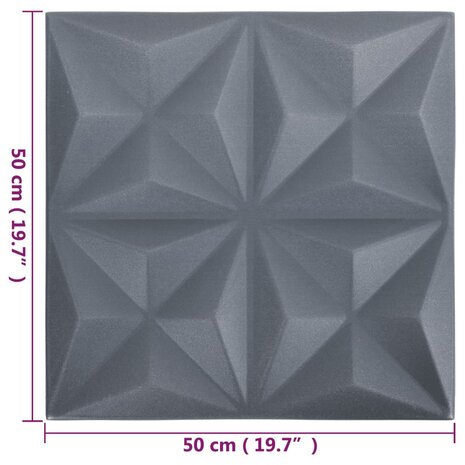 12 st Wandpanelen 3D origami 3 m² 50x50 cm grijs 6